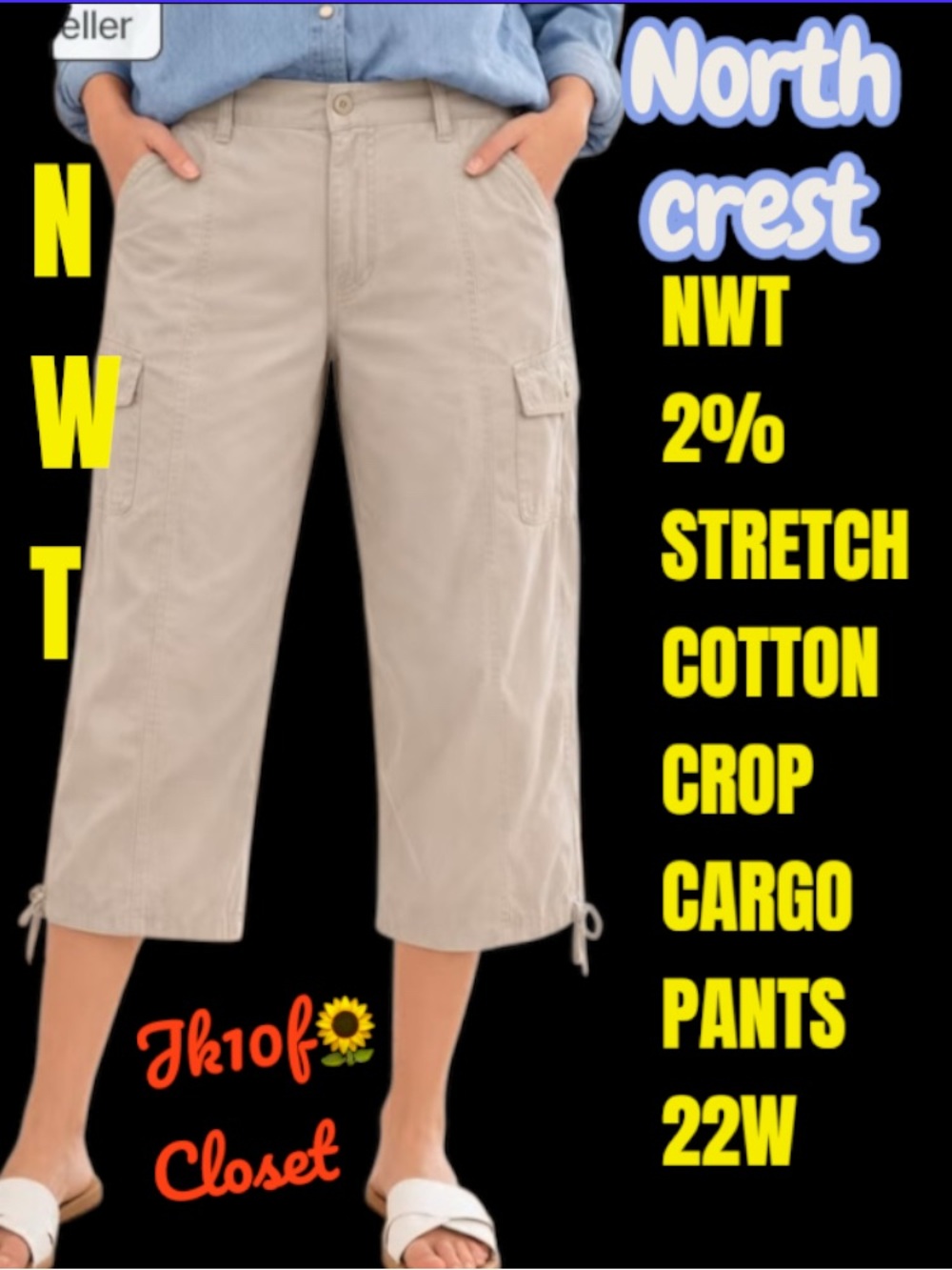 LOWEST🌺NWT NORTHCREST CAMEL KHAKI COTTON w/2% SPANDEX STRETCH CARGO PANTS